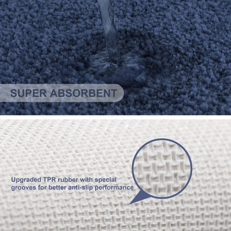 VANZAVANZU Bath Mats Non Slip Ultra Soft Absorbant Microfiber Fluffy Thick Bathroom Rugs Machine Washable (24"x36", Navy Blue) - Image 5